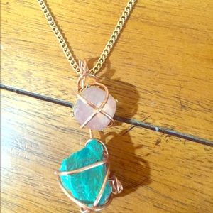 Teal and Copper Earth Lacquer Gem Necklace💋